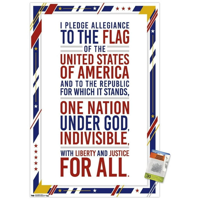 Les États-Unis d'Amérique - Affiche Murale du Serment d'Allégeance, 22,375 Pouces x 34 Pouces, Montrant le Texte Complet du Serment d'Allégeance en Typographie Rouge et Bleue sur Papier d'Affiche Blanc Lustré avec une Bordure Patriotique Présentant des Étoiles et des Rayures en Rouge, Bleu et or. Livré avec des Punaises Transparentes pour une Suspension Facile et Sans Dommages, Convient à la Décoration Murale de la Maison, du Bureau Ou de la Salle de Classe.