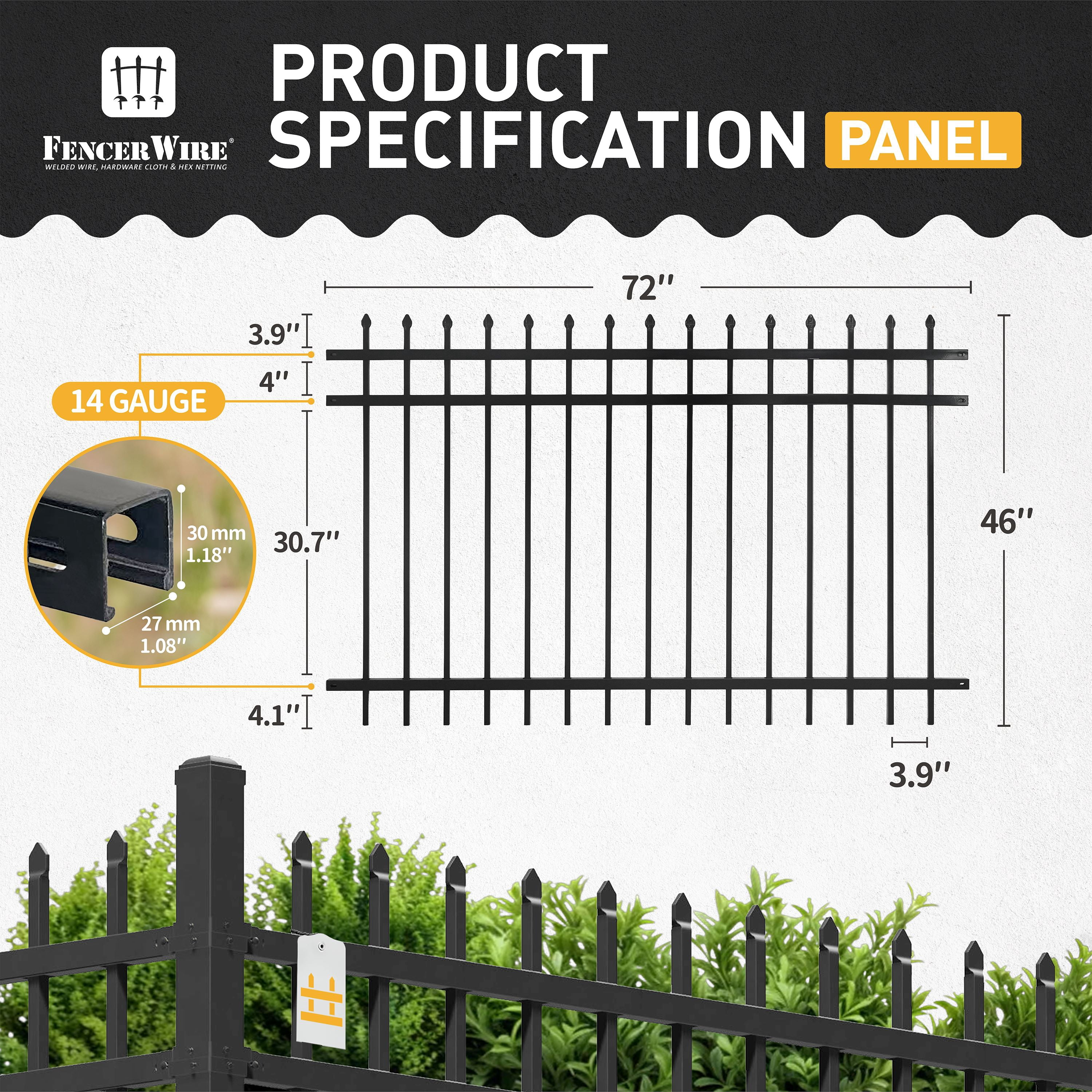 CAPHAUS Heavy Duty Pinnacle Fence Barrier Panel, 4FT Height X 6FT Width Anti-Rust Metal Fencing Panel, 2” Diameter Steel Outdoor Decorative Garden Fence Panel for Yard, Pool, Patio, Pack of 10