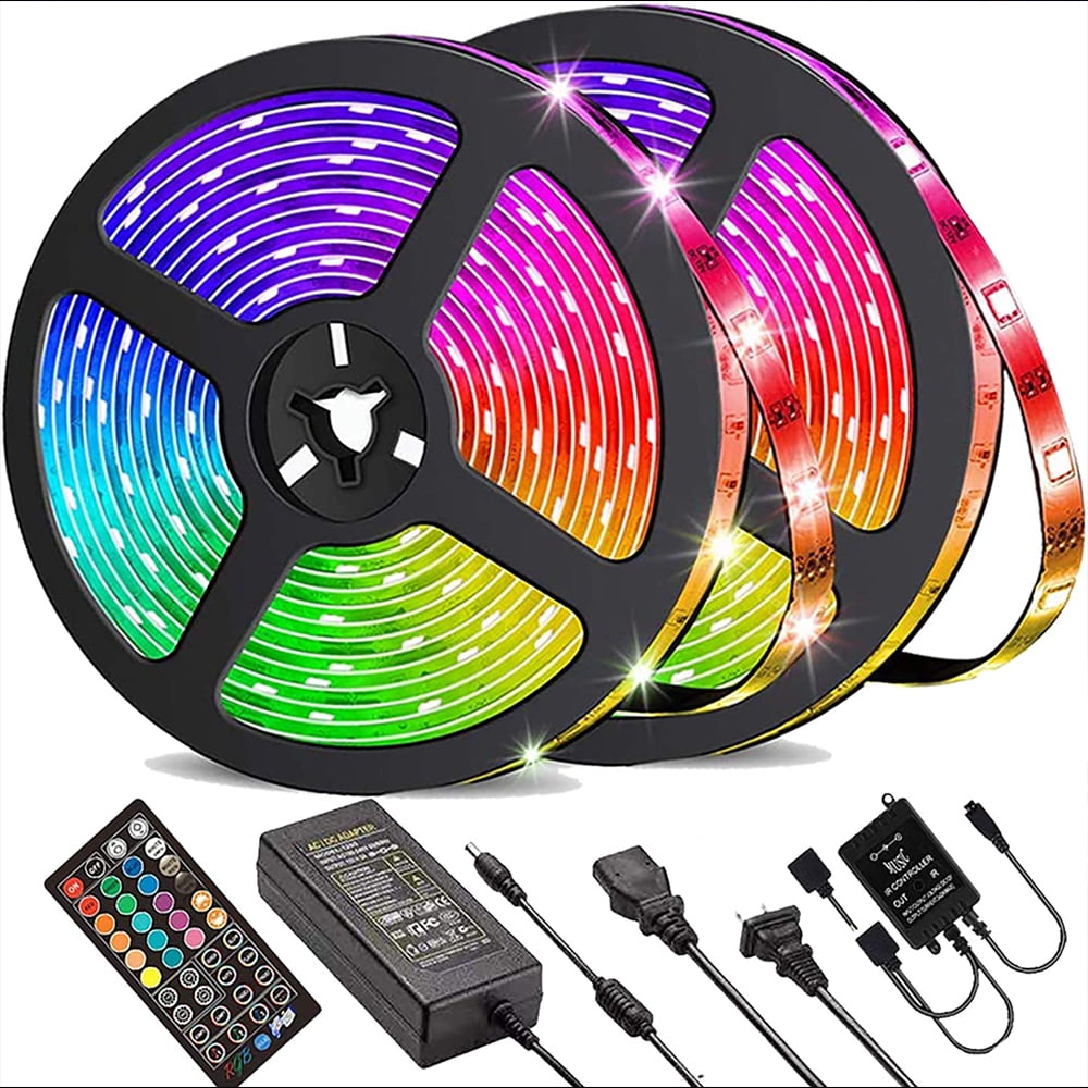 LED Strip YORMICK 32.8 Feet/10M 300 LED Light Strip, RGB Color Changing IP65 SMD 5050 w/44 Keys Remote Control, for TV, Bar, Bedroom, Kitchen,Party ( 2 Pack ) - Walmart.com