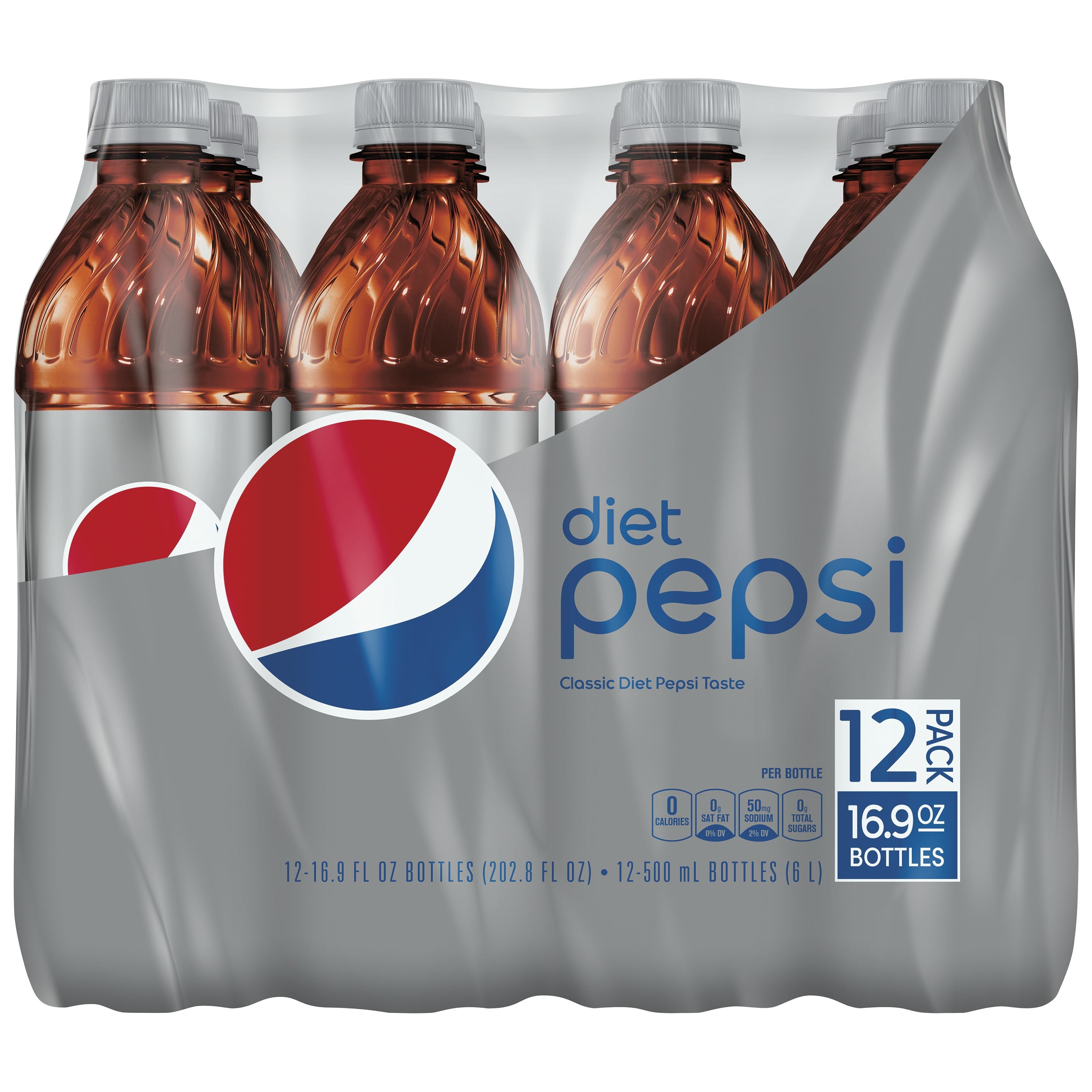 Diet Pepsi Soda, 16.9 oz Bottles, 12 Count
