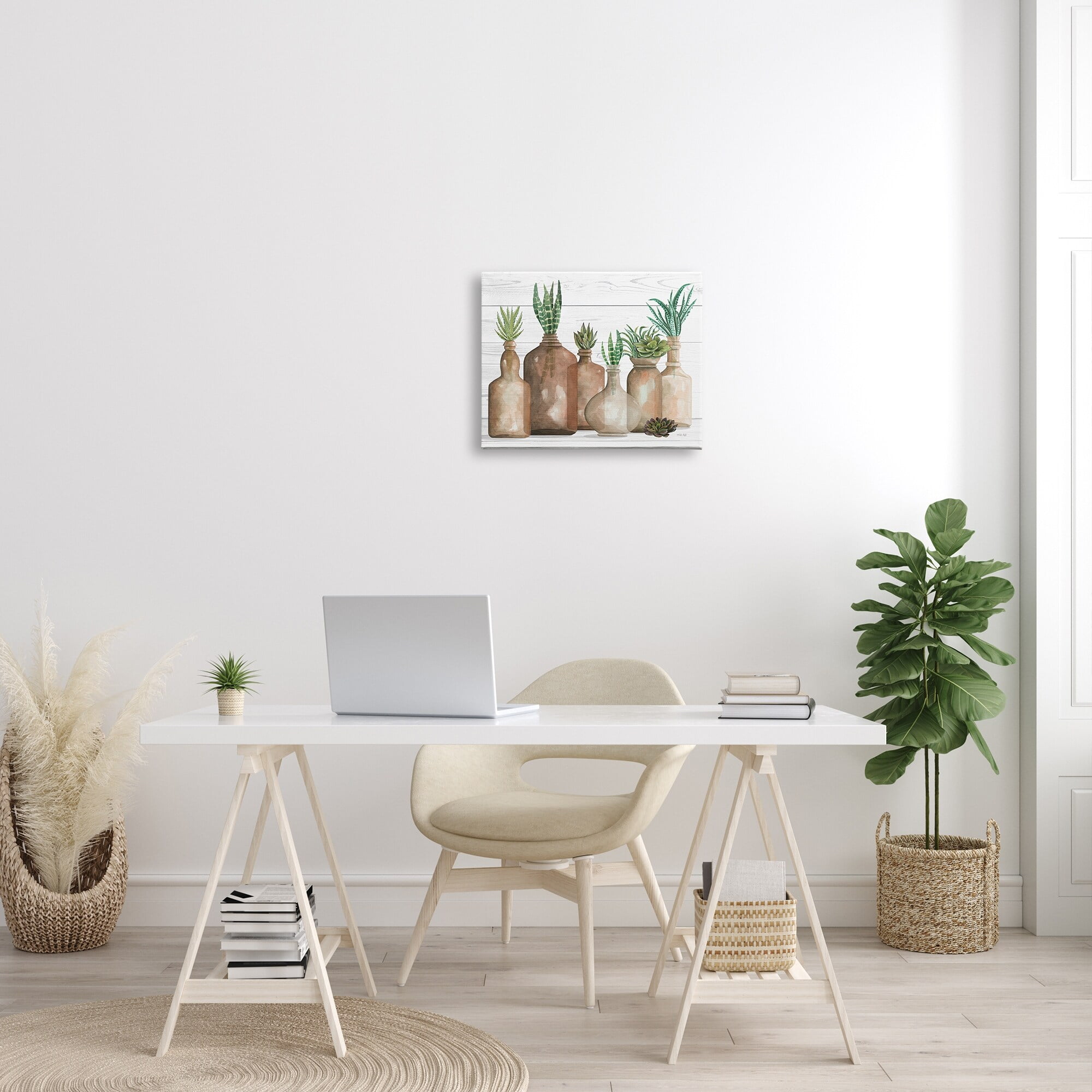 Stupell Industries Various Succulents Plants Vases Jars Striped Leaves Graphic Art Gallery Wrapped Canvas Print Wall Art, Design by Cindy Jacobs