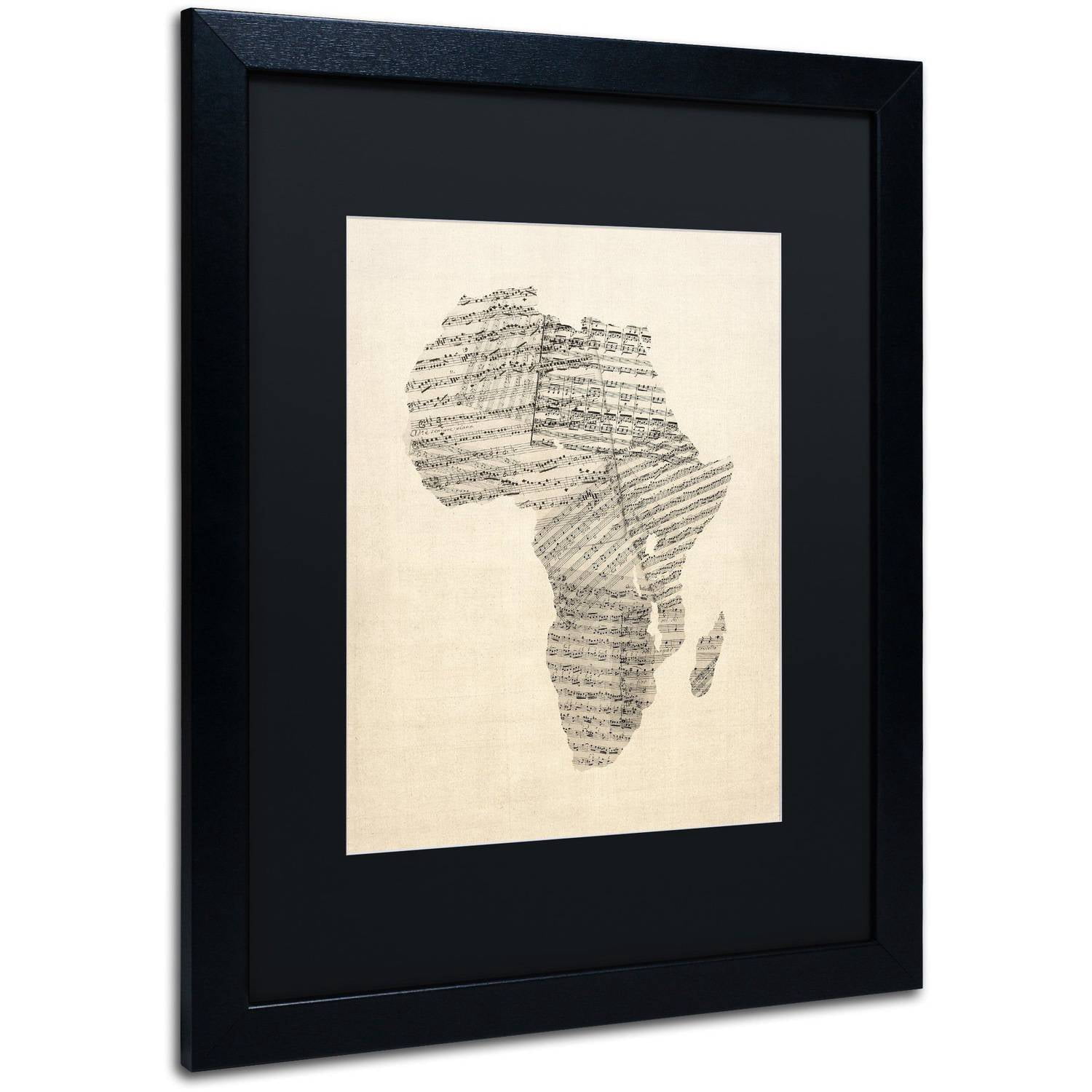 Trademark Fine Art 'Old Sheet Music Map of Africa' Canvas Art by Michael Tompsett, Black Matte, Black Frame