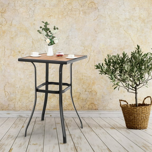 Sophia & William Patio Outdoor Height Bar Table Set Square Metal Dining Table Wooden-like Bistro Table