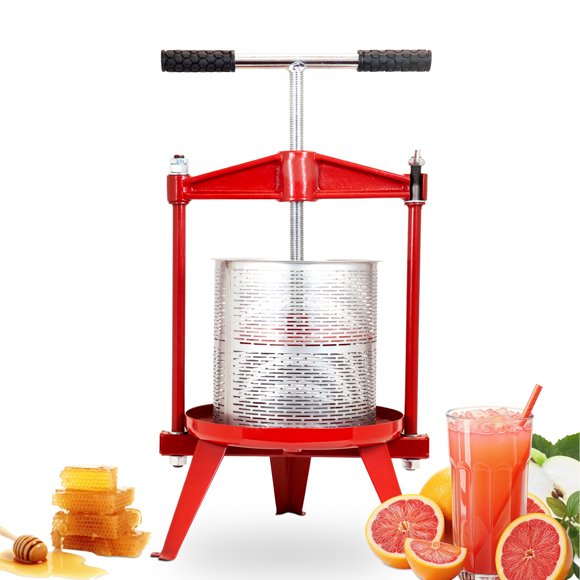 Biltek Fruit Press For Wine Making, Apple Cider Press Kit For Max Extraction, Manual Juice Press Top Swings Open For Easy Loading, Fruit Wine Press, Honey Press With Large Capacity, 2.38-Gal (9-L)