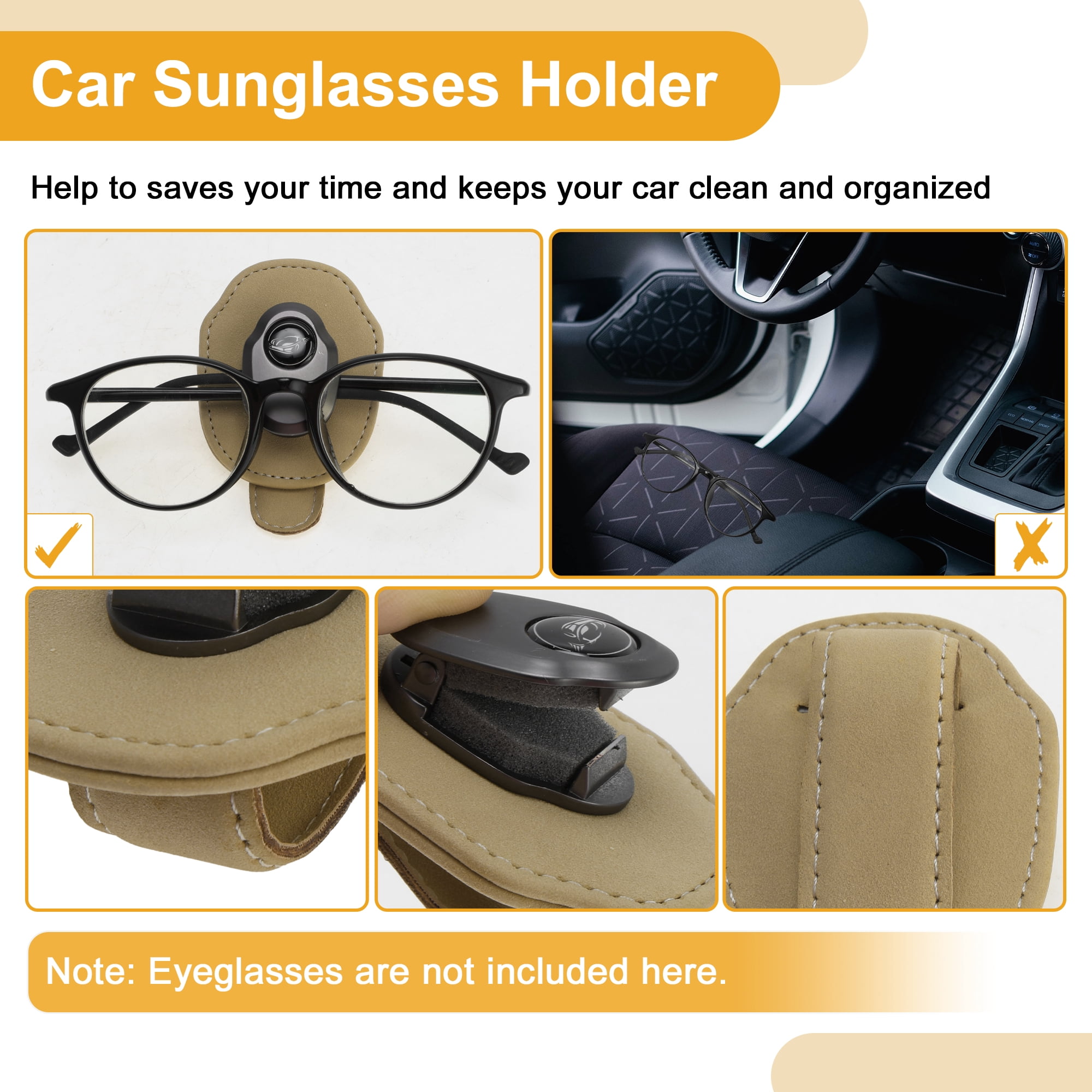 Unique Bargains Car Sunglasses Clip Universal Sun Visor Holder for Car Suede Metal Khaki