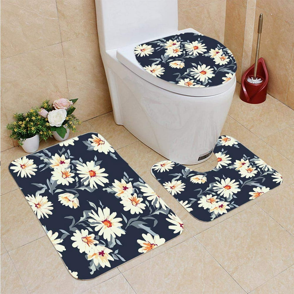 GOHAO Pretty Daisy Floral ~ Seamless 3 Piece Bathroom Rugs Set Bath Rug ...