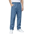 thumbnail image 4 of Boys School Uniform Pants Pull-On Loose Fit Lightweight Workwear Flat Front Elastic Waist Straight Trousers with Pockets Blue 14-15 Years, 4 of 9