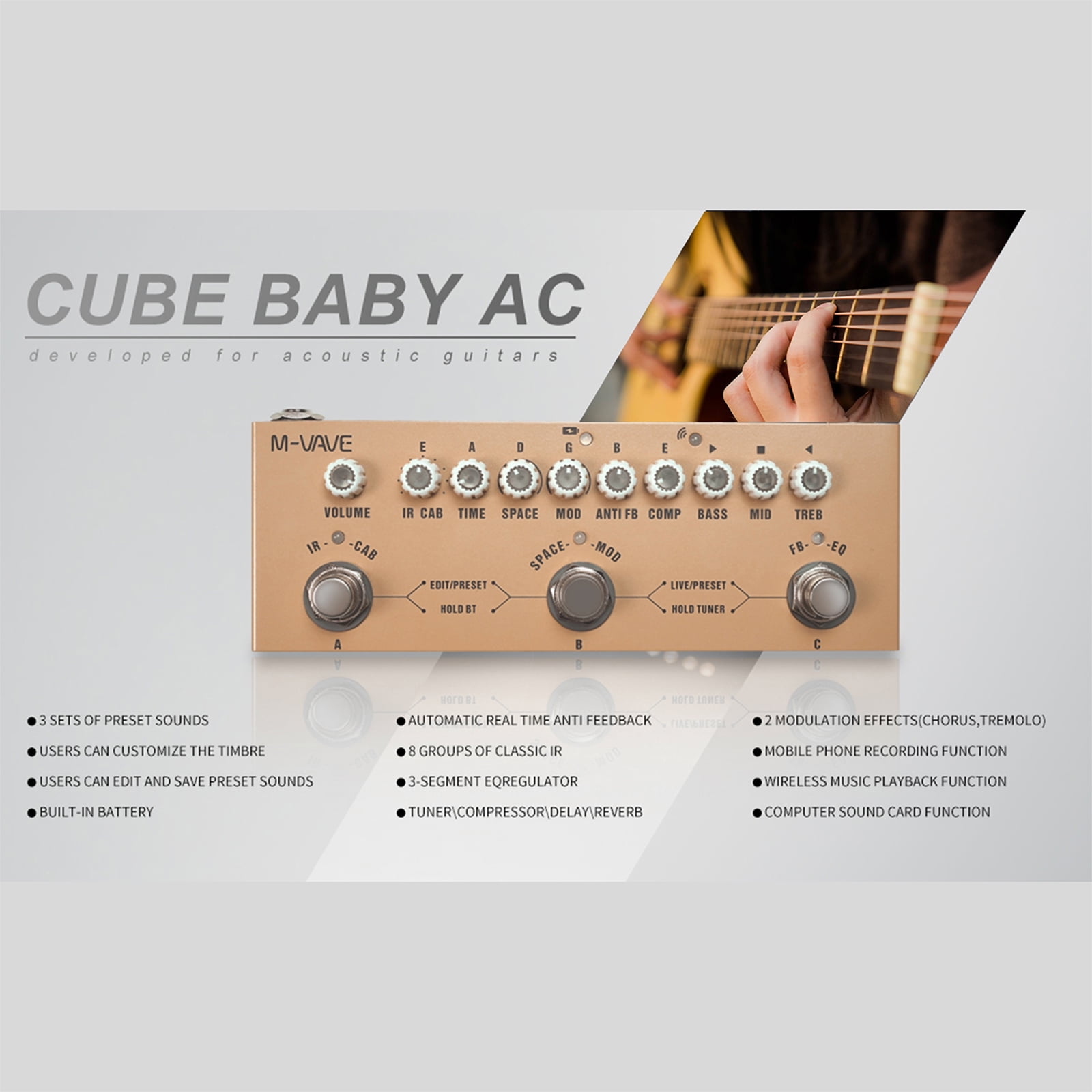 Guitar Effects Pedal Combined Electric Guitar Effect Pedal, Music Playback, Phone Recording, Audio Interface, for Acoustic Guitar