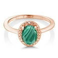 thumbnail image 2 of Gem Stone King 18K Rose Gold Plated Silver Green Malachite and White Diamond Engagement Ring for Women (2.01 Cttw, Gemstone Birthstone, Oval 8X6MM, Available in Size 5, 6, 7, 8, 9), 2 of 4