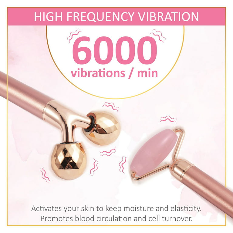 4 in 1 Electric Vibrating Facial Roller & Face Massager Kit, Rose Quartz Jade  Rollers for Under Eye & V Lifting Skin Care Beauty Bar 