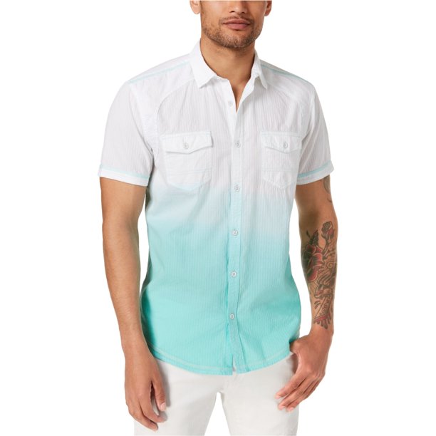 INC Camisa ligera con botones Ombre para hombre, verde, grande
