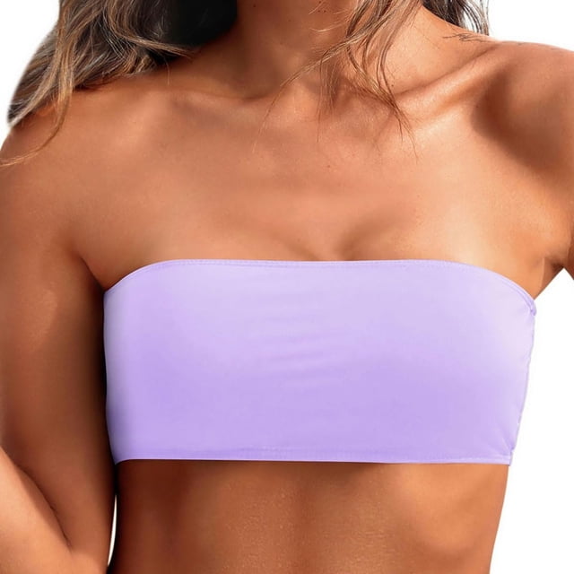 Product Category Tube Tops Wrapped Strapless Bandeau Swimwear Top - Women Removable Shoulder Strap Bikini Top Versatile Swimwear Blouse for Beach andPool