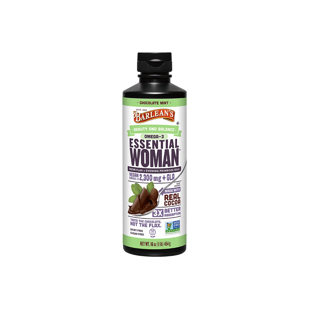 Barlean's Seriously Delicious Chocolate Mint Essential Woman Blend from Flax Oil with Omega 3-6-9 and GLA - Vegan, Non-GMO, Gluten Free (16 oz)
