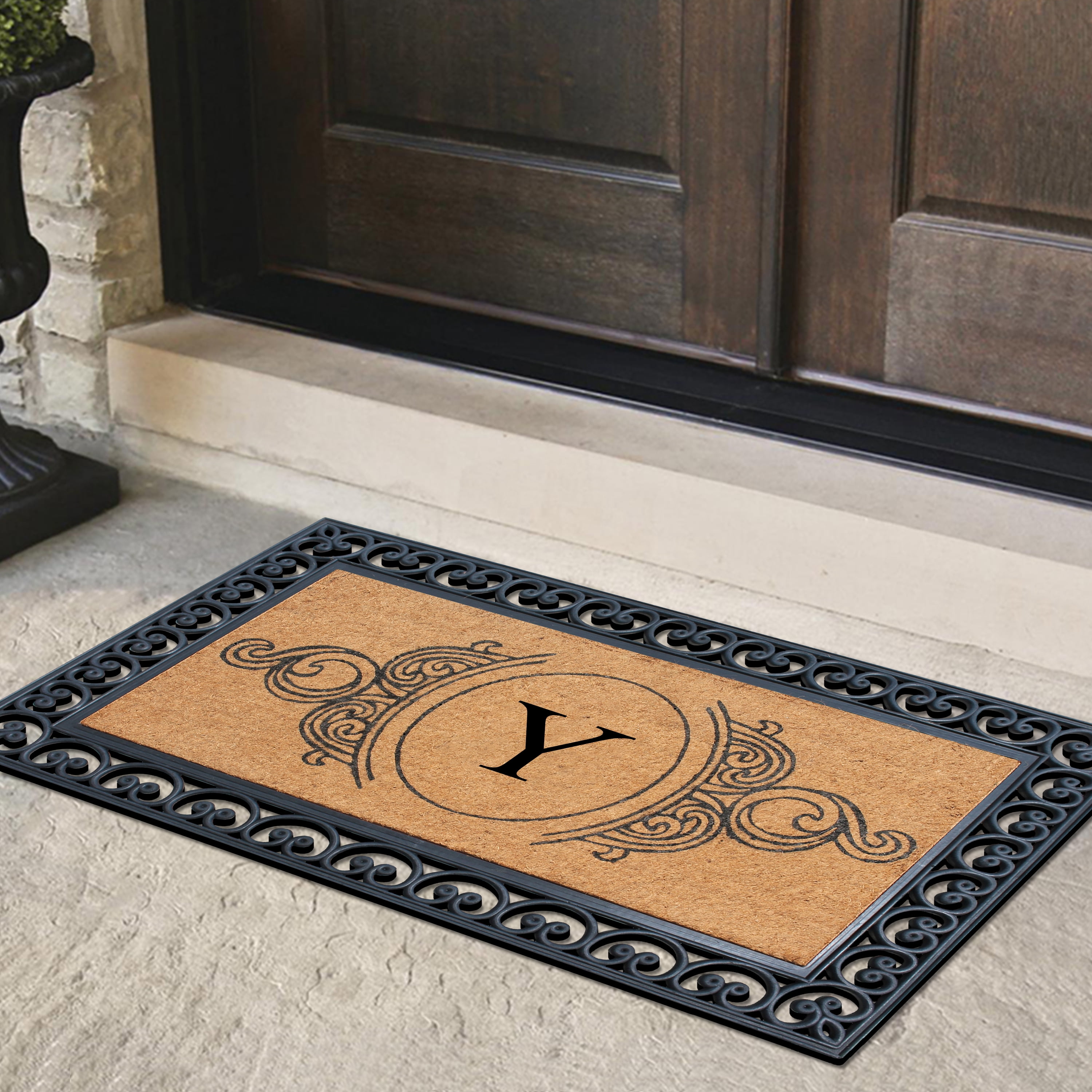 A1HC Rubber and Coir Doormat 30" x 48", Standard Double / Single Front Door Mat for Outdoor Entrance, Personalized Monogrammed Non-Slip Entrymat