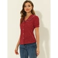 thumbnail image 3 of DARING DIVA Women's Polka Dots Peter Pan Collar Puff Sleeve Shirt XXL Red, 3 of 6