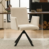 Kidol & Shellder Comfy Office Chair Swivel Desk Chair No Wheels Computer Chair Vanity Chair with High Back & Armrests for Home Office Makeup Room, Beige