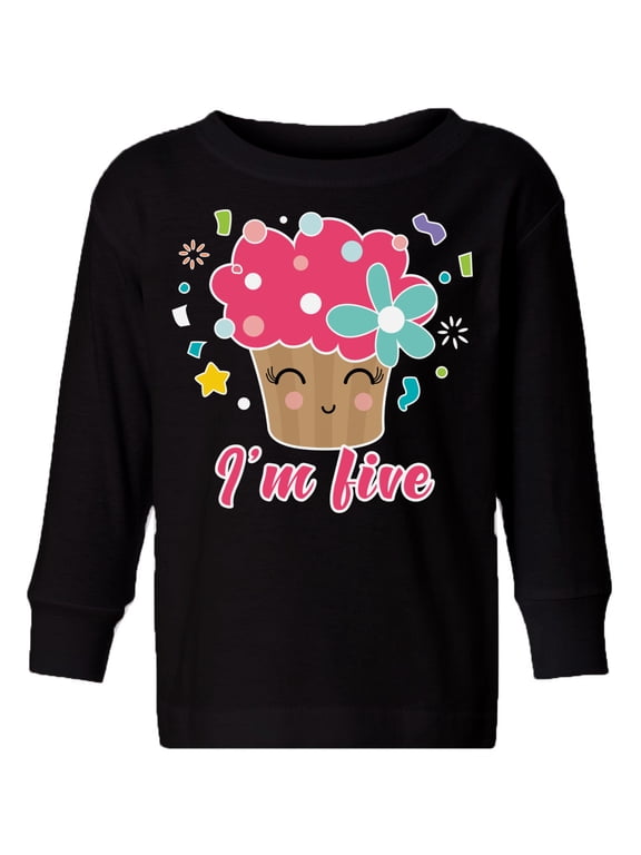 5th Birthday Cupcake Toddler Long Sleeve Shirt I'm Five Boys Shirt Girls T-Shirt Cute Cupcake Five Kids T-Shirt