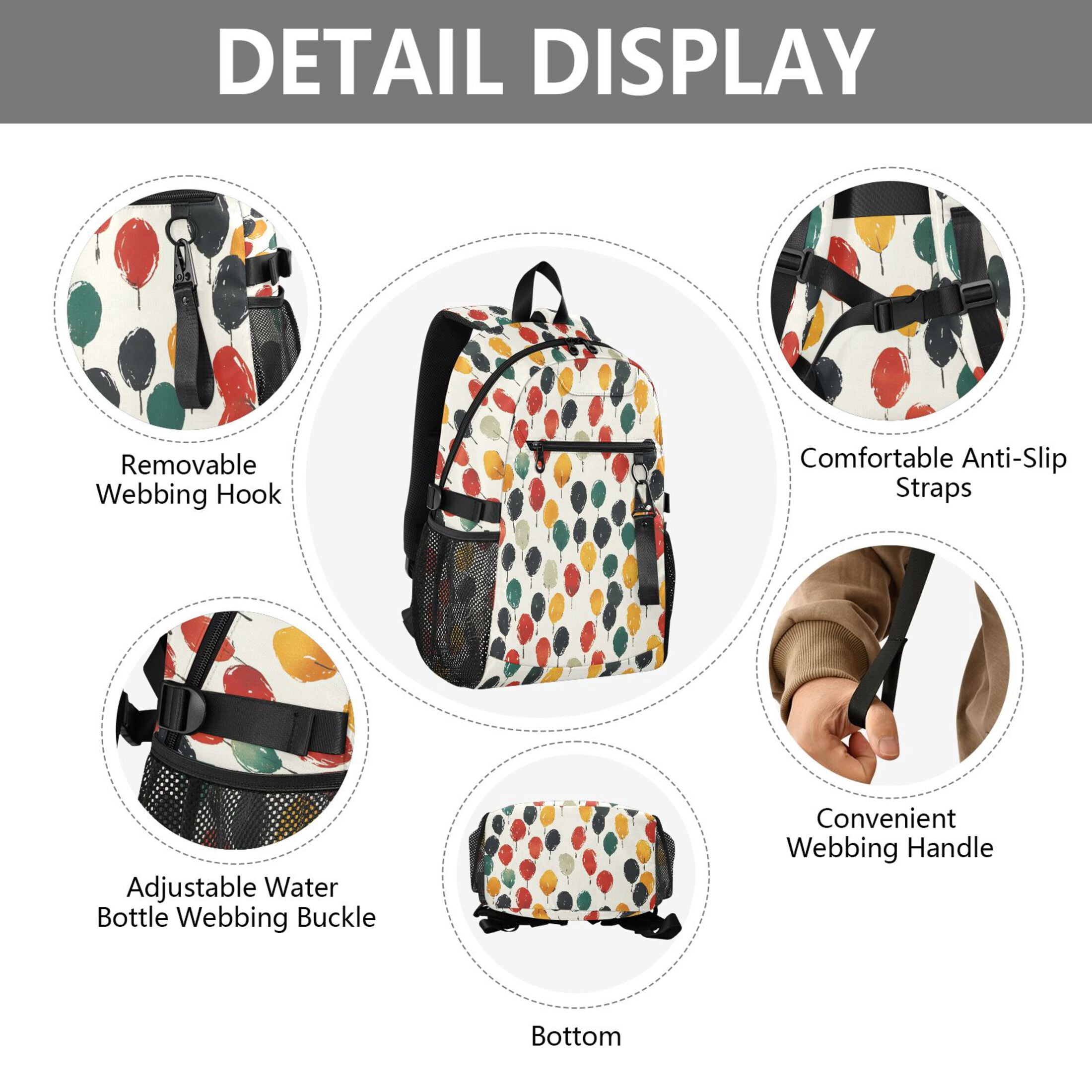 JIALIOU 14" Laptop Backpack Waterproof Airline Approved Stylish Casual Daypack for Travel Business College Work, Colorful Hand Drawn Balloon