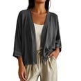 thumbnail image 3 of DIOAZUD Linen Cardigans for Women 3/4 Sleeve Button Down Cardigan Solid Color Lightweight Cover up for Vacation and Beach, 3 of 8