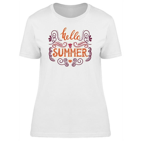 Hello Summer Curly Doodles T-Shirt Women -Image by Shutterstock, Female Medium