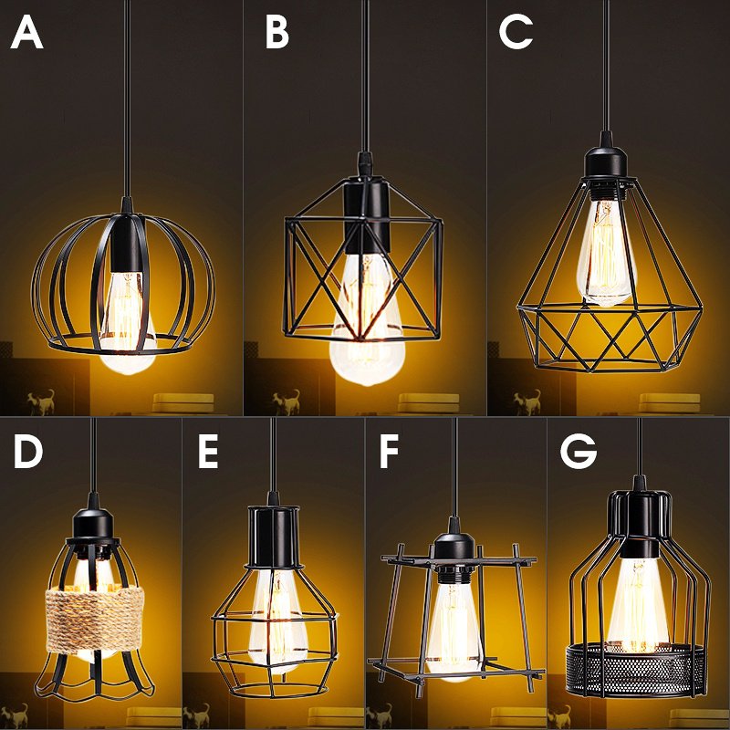 E27 Loft Vintage Pendant Light Lampshade Industrial Metal Cage Bulb 110v 220v Cafe Bar Home Decor Ceiling Lamp Hanging Chandelier Canada E27 Loft Vintage Pendant Light, Small Industrial Metal Lamp Shades