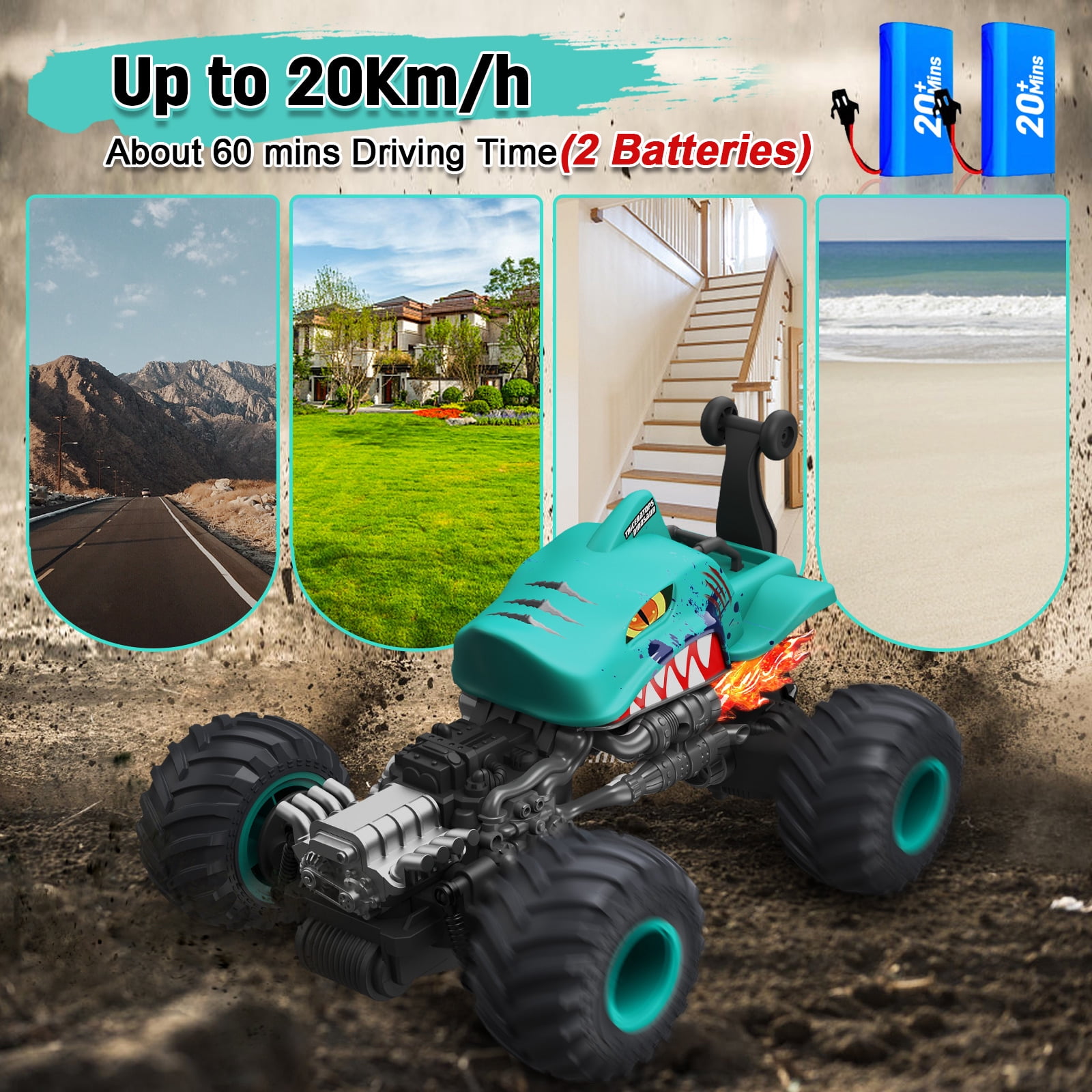 Wisairt Remote Control Monster Truck,1:14 4WD Remote Control Toys 360 Degrees Rotation Shark RC Car for Kids Boys Girls Age 5-12 Birthday Gifts(Blue)