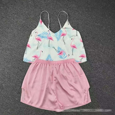 

QWZNDZGR Summer Sleepwear Women Sexy Satin V Neck Pajamas Home Clothes Suits Girls Sleep Tops Shorts Female Nightie Pants Pyjama Femme
