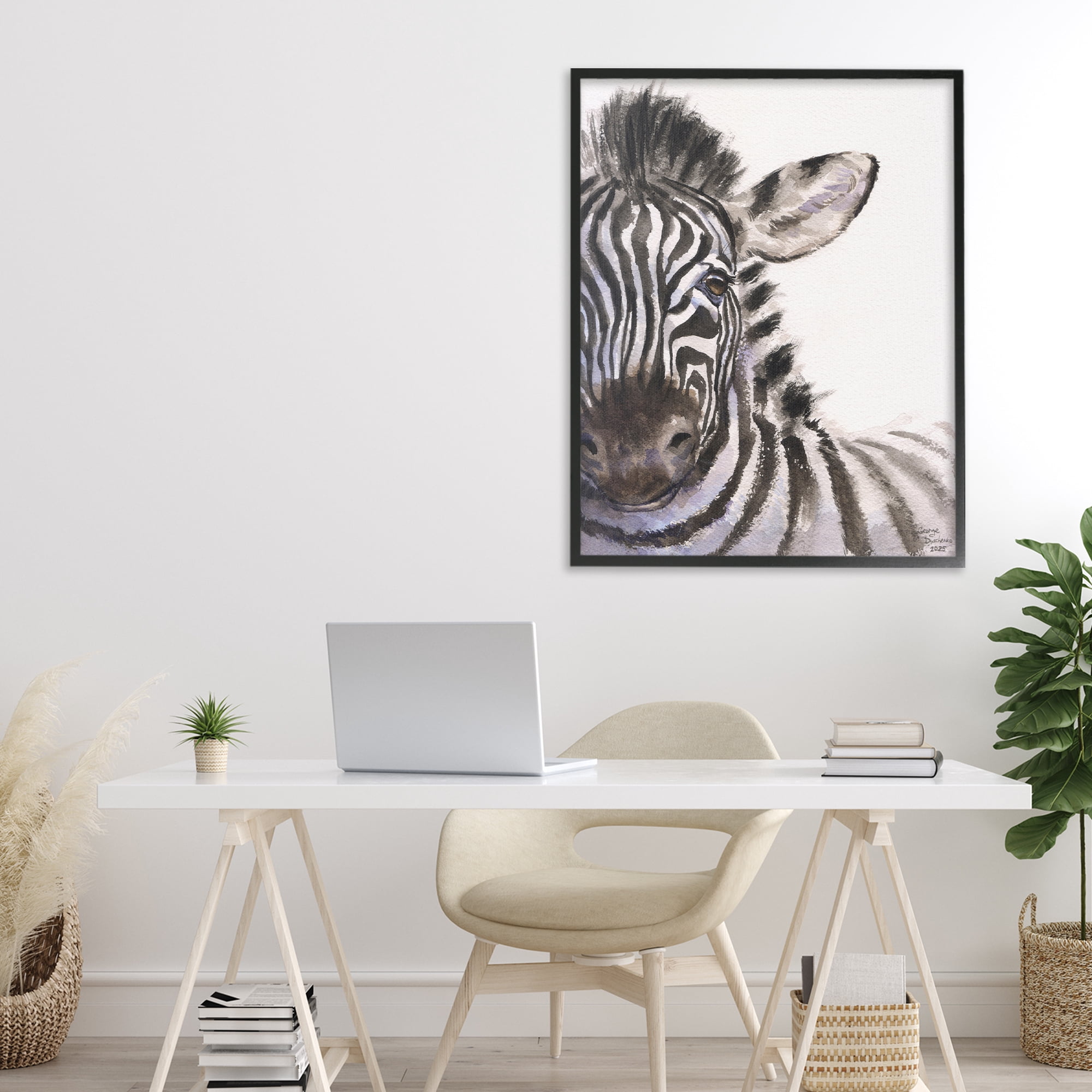 Stupell Industries Zebra Portrait on White Black Framed Giclee Art, design by George Dyachenko