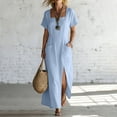 thumbnail image 4 of Karymi Maxi Dress, Square Neck Short Sleeve Casual Long Dress with Pockets and Long Side Slit, Solid Summer A-Line Flowy Dress Womens Dresses, 4 of 6