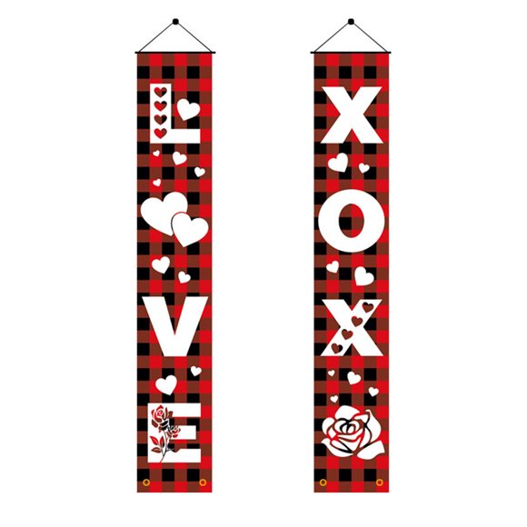 Oimcto Valentine's Day Decorations,Banners,Hanging Scrolls,Porch Couplets,Fashion Valentine's Day Banner Porch Sign Home Door Curtain Banner Home Decoration Party Festival