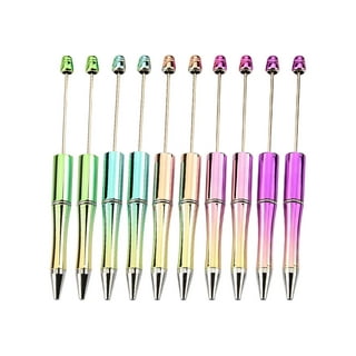 PASISIBICK Metal Beadable Pens, Assorted Bead Pens for DIY PPL Beads Gift  with Shaft Black Ink, 10 Pieces