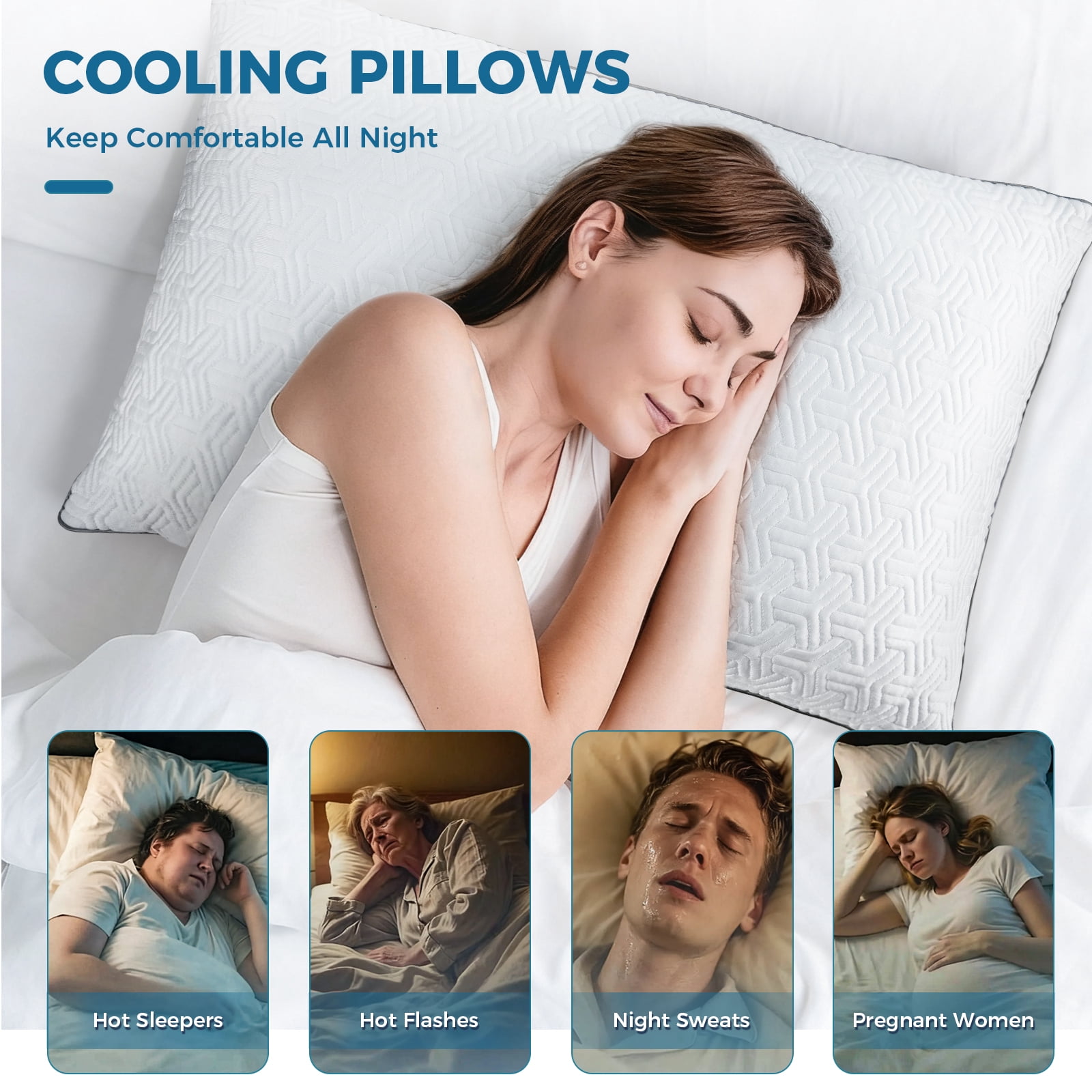 COOKEY Cooling Shredded Memory Foam Pillows Queen Size Set of 2, Adjustable Firm Bed Pillow with Gusset for Side, Back, Stomach Sleepers,20"x30"