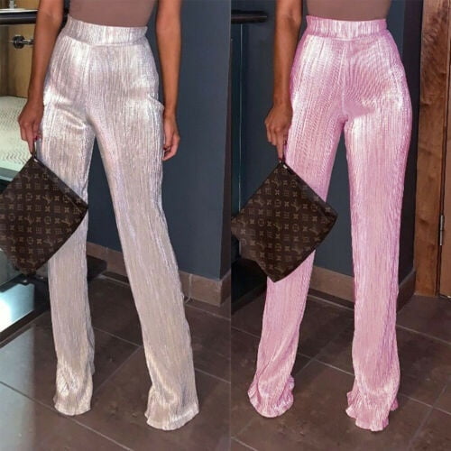 Womens Sequins High Waist Zipper Wide 
