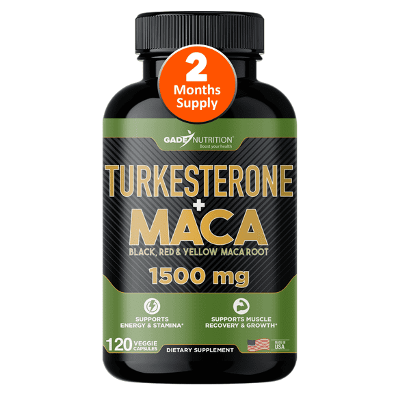 Gade Nutrition Turkesterone with Maca Root - with Black, Red, Yellow Peruvian Maca for both Men & Women - 2 Month Supply