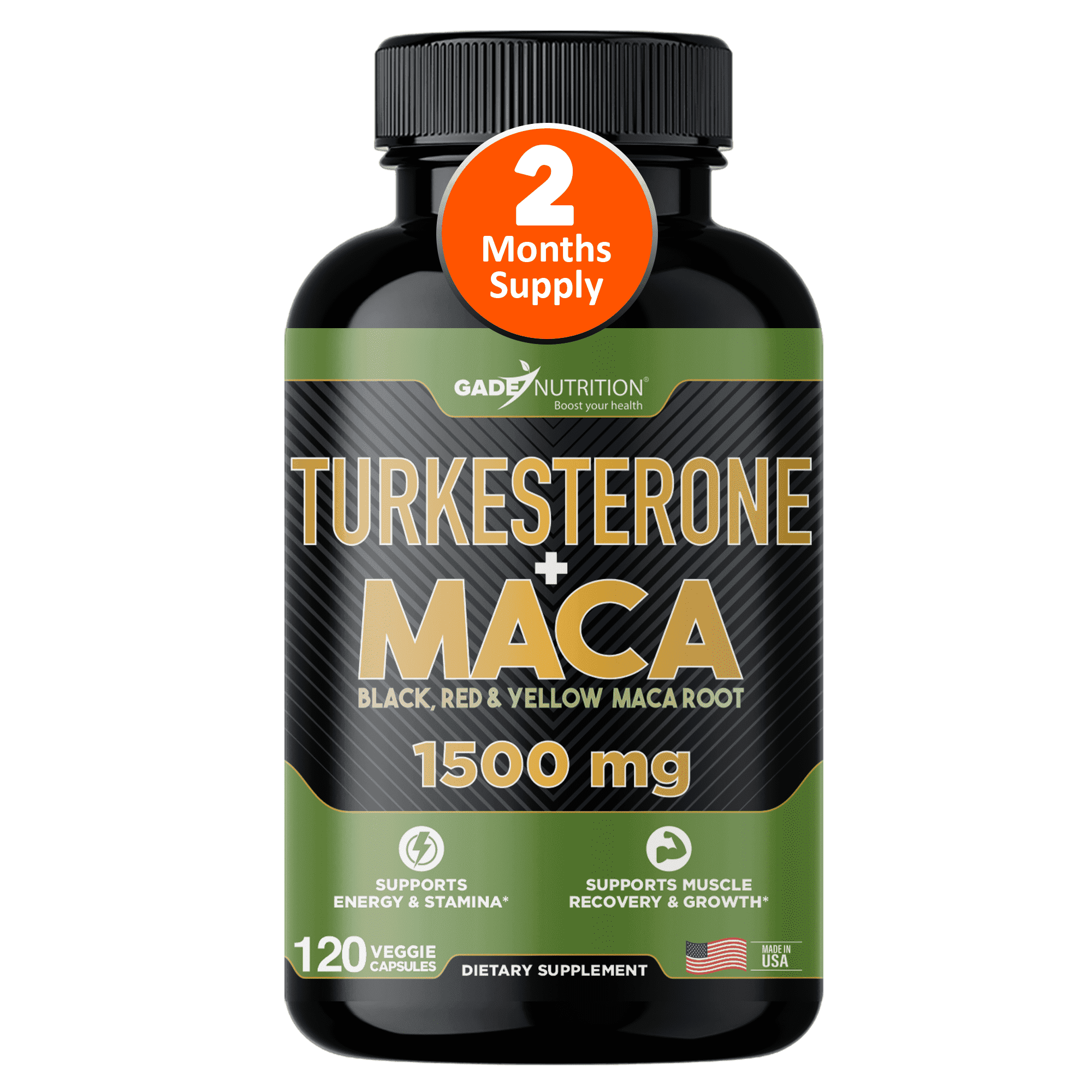 Gade Nutrition Turkesterone with Maca Root - with Black, Red, Yellow Peruvian Maca for both Men & Women - 2 Month Supply