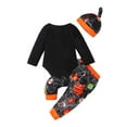 thumbnail image 5 of Uccdo 0-18M Baby Boys Girls Halloween Outfits Skeleton Pumpkin Print Romper + Pant + Hat 3Pcs Clothes Set, 5 of 8