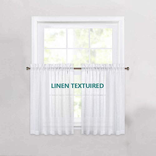 Cozynight White Sheer Tier Curtains 24 inch Length Linen Curtain Sheer