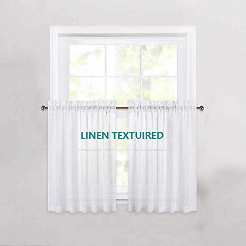 Cozynight White Sheer Tier Curtains 24 inch Length Linen Curtain Sheer ...
