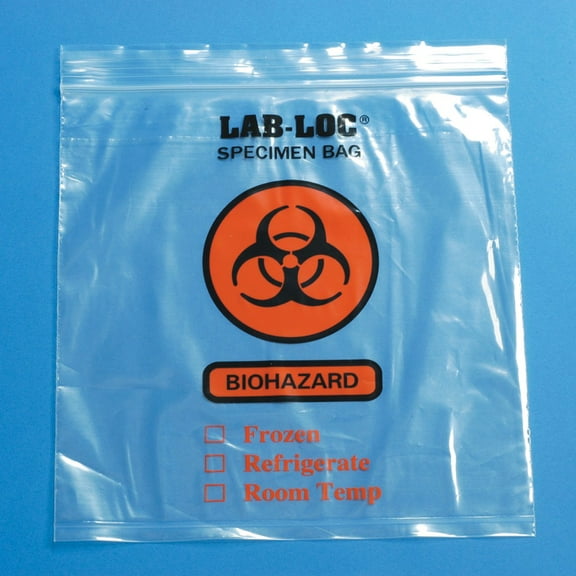 Lab-Loc Specimen Transport Bag with Document Pouch, 8 X 10 Inch Low Density Polyethylene Biohazard Symbol / Storage Instructions Zip Closure NonSterile, LAB20810 - CASE OF 1000