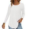 thumbnail image 2 of WCJM Women's Long Sleeve T-Shirt Women's Solid Color Vertical Ruched Crew Neck Long Sleeve Fall Casual Base Top Women Blending Shirts, 2 of 3