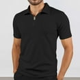 thumbnail image 2 of Mens Polo Shirts Summer Solid Color Short Sleeve Zipper Lapel Comfortable Pocket Tops Casual Fall T Shirts for Men Black S, 2 of 9