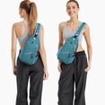 thumbnail image 6 of Sling Backpack,Teal Christmas Snowflake Pattern Sling Bag with Water Bottle Holder,Waterproof Sling Bag for Men/Women with Headphone Jack for Hiking,Travel, 6 of 6