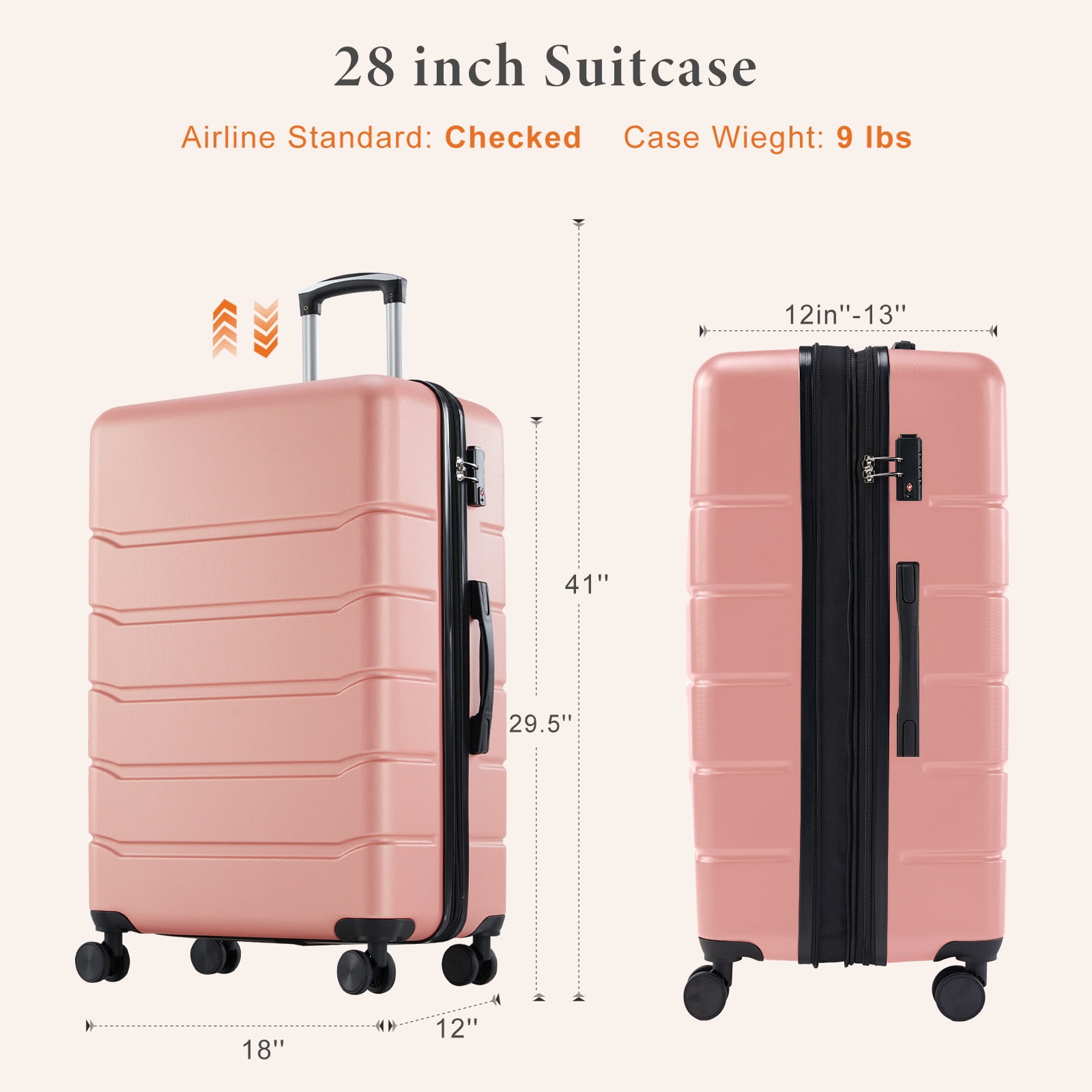 CONCETTA 3-Piece Luggage Sets, Hardside Luggage 20/24/28-Inch, Expandable and TSA Lock, Hard Shell Lightweight Roller Suitcase, Pink