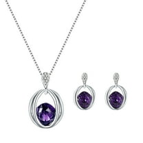 3-Piece Rotating Crystal Jewelry Set - Blue/Purple/Green Necklace & Earrings for Women (Wedding Party Fashion Jewelry, Hypoallergenic Alloy Gift Set with Gift Box, Everyday to Formal Wear)