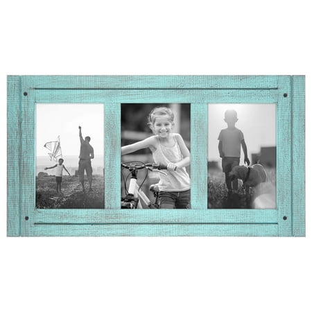 Three Photograph Collage - Blue Collage Distressed Frame - Display (3) 4x6 Photos