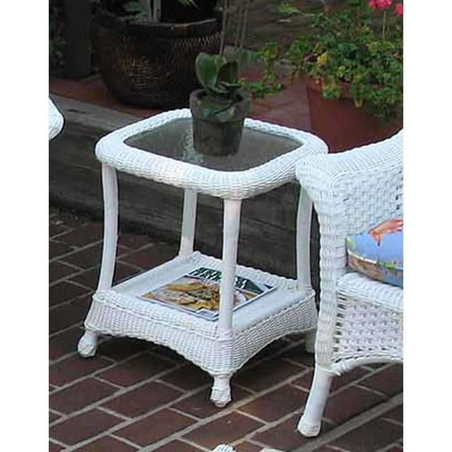 Veranda Resin Wicker End Table With Inset Glass Top