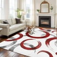 thumbnail image 3 of Vintage Red Gray Circle Lines Washable Living Room Rugs 5'x8', Abstract Art White Background Low Pile Throw Large Area Rug Non-Slip Sturdy Edge Binding Carpet for Living Room Kitchen Office, 3 of 9