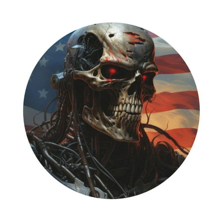 

Adobk Cyberpunk Skull American Flag Print Leather Coasters for Drinks(6 Pack) Durable Drink Coasters Set Luxurious Home Décor and Housewarming Gift Round Shape