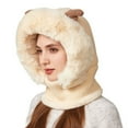thumbnail image 2 of Women's 3-in-1 Winter Face Mask Beanie Hat, Full Coverage Balaclava Style with Cartoon Antlers, Adjustable Neck Warmer Scarf, Windproof Cold Weather Gear, Plush Trim - Beige, 2 of 6