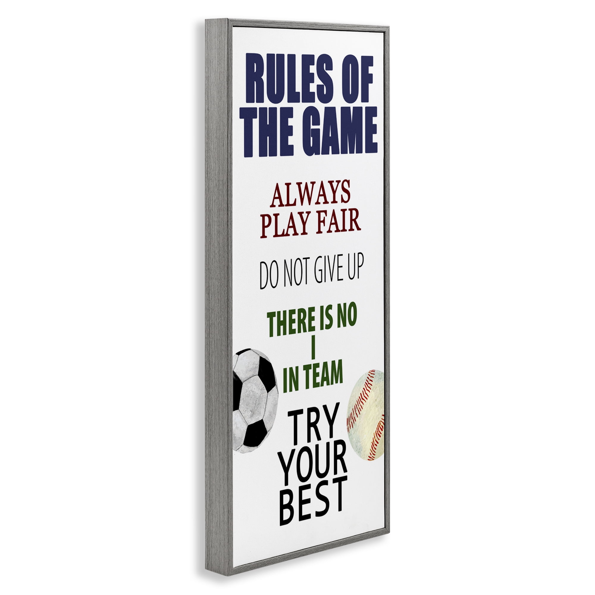 Fun Teamwork Rules of Game Gray Framed Giclee Art, design by Kim Allen